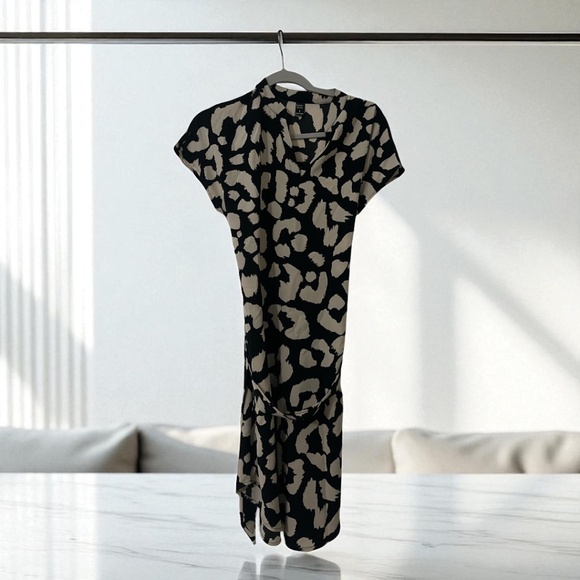Emery Rose Tops - Emery Rose Black & Beige Animal Print Tie-Waist Dress Size S